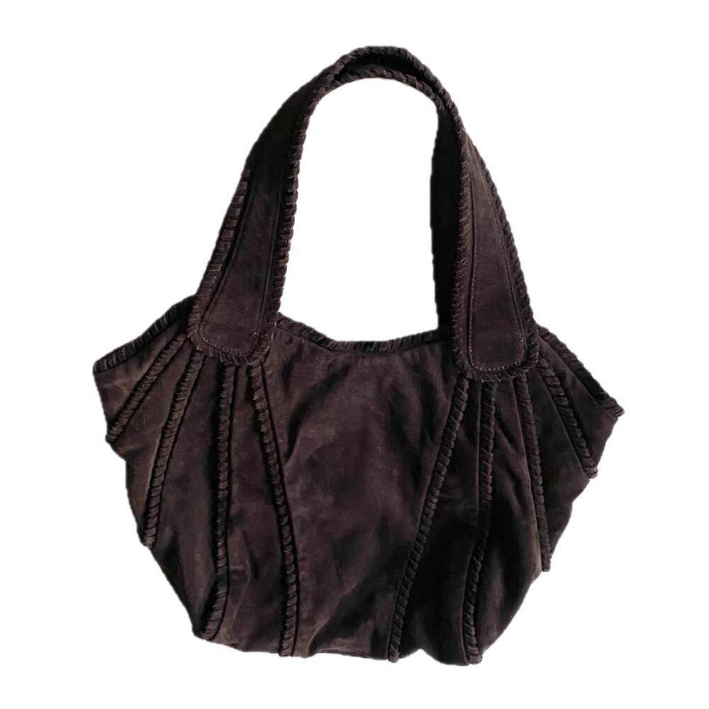 SALE ~ Vintage Kooba Hobo Suede Bag Dark Brown Suede Wide Shoulder Straps - Picture 2 of 16